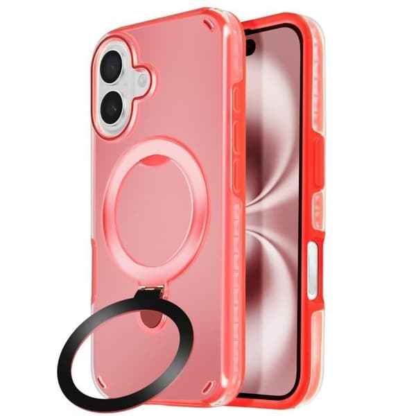 Coque MagSafe - iPhone 16 - Stødabsorberende - Foldestøtte - Rød Röd