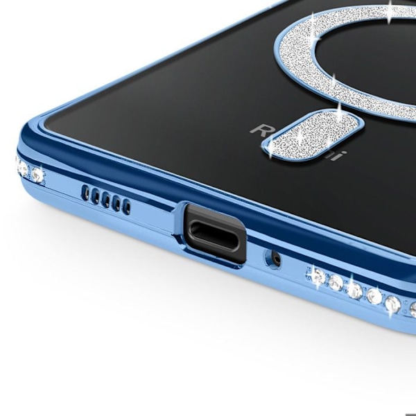 Coque Diamant pour Xiaomi Redmi 14C MagSafe Contour Strass Bleu Blå