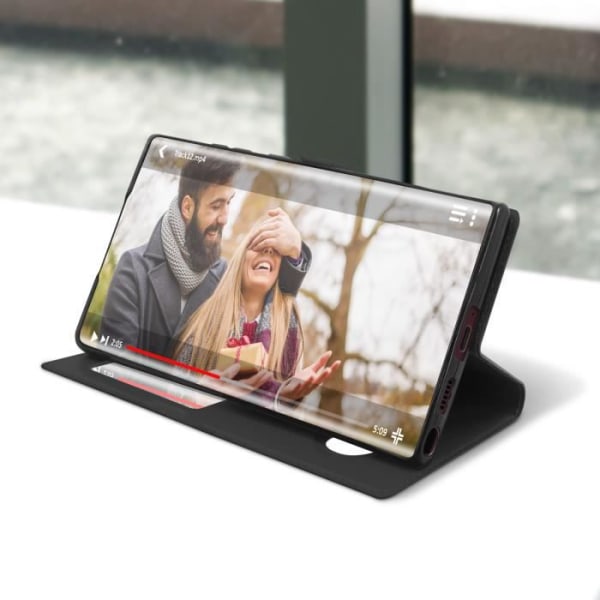 Samsung Galaxy S22 Ultra Cover - AVIZAR - Sort - Dobbeltvindue - Videosupport svart