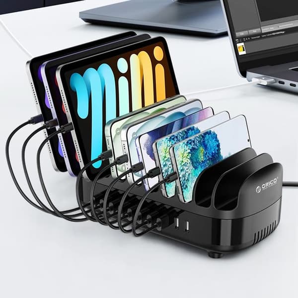 Ladestation 120W 10 USB-porte Stillevif EU-kabel Sort