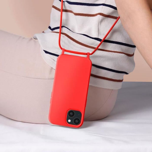 Plånbok - Snodd - iPhone 15 Plus - Nylon snodd 80cm - Semi-styv - Röd Röd
