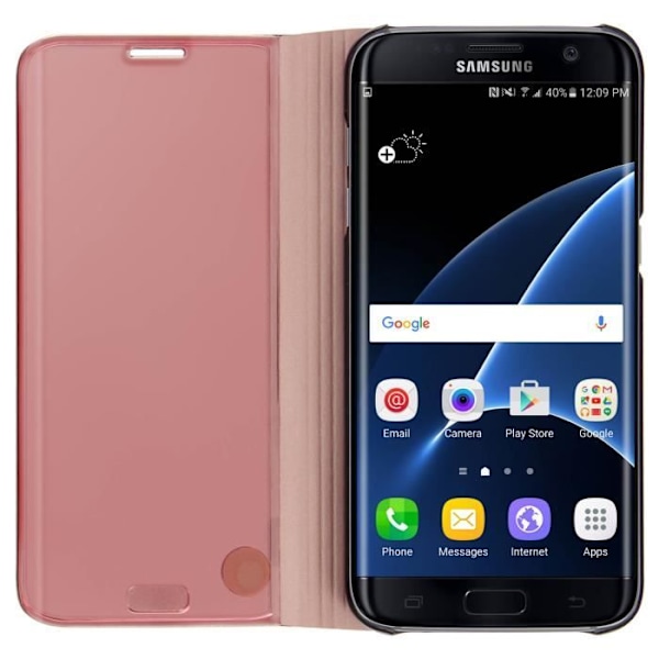 Etui Galaxy S7 Edge - AVIZAR - Hölster med spegelklapp - Ställfunktion - Mjuk skal - Glänsande Rosa
