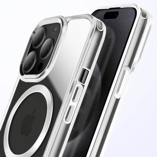 Coque MagSafe för iPhone 15 Pro Max Bakglas Färg Silver Grå