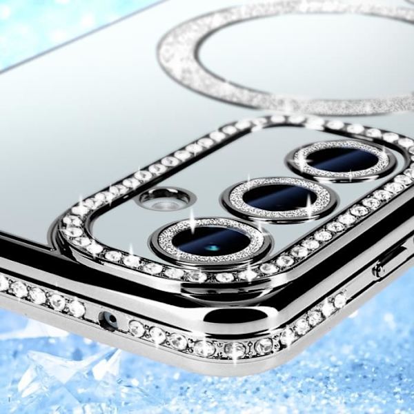 Diamant etui til Samsung Galaxy A55 MagSafe Contour Rhinestone Silver Grå