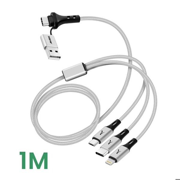 5-i-1 USB og USB-C til USB-C Micro USB Lightning Akashi Hvid Opkrævningskabel Vit