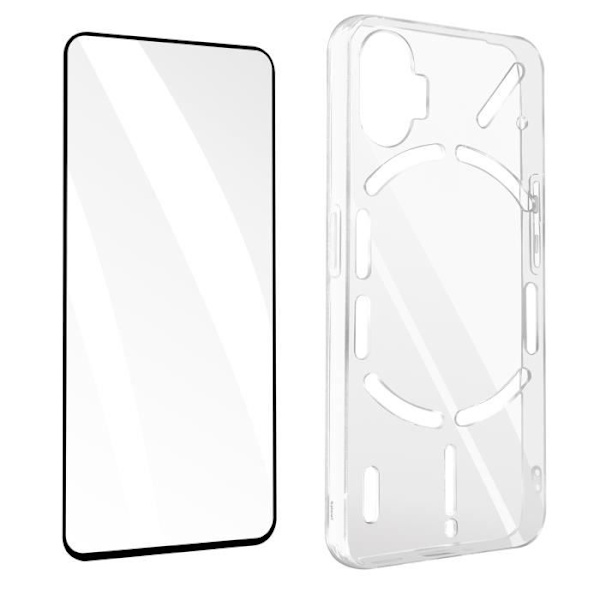 Nothing Phone 1 Case Soft Gel Silikone og 9H hærdet glasfilm Sort omrids Svart