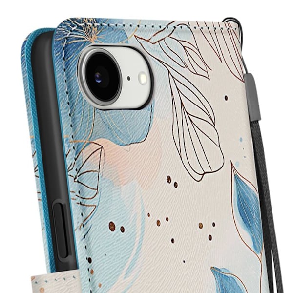 Etui för iPhone 16e med Chic Blommönster, Rem och Kortfack Blå Blå