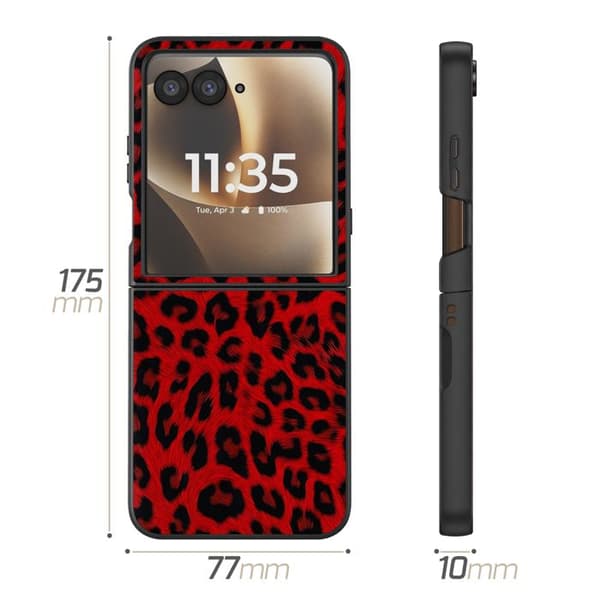 Leopardfodral för Motorola Razr 70 Ultra Skydd Fällbart Bimaterial Röd Röd