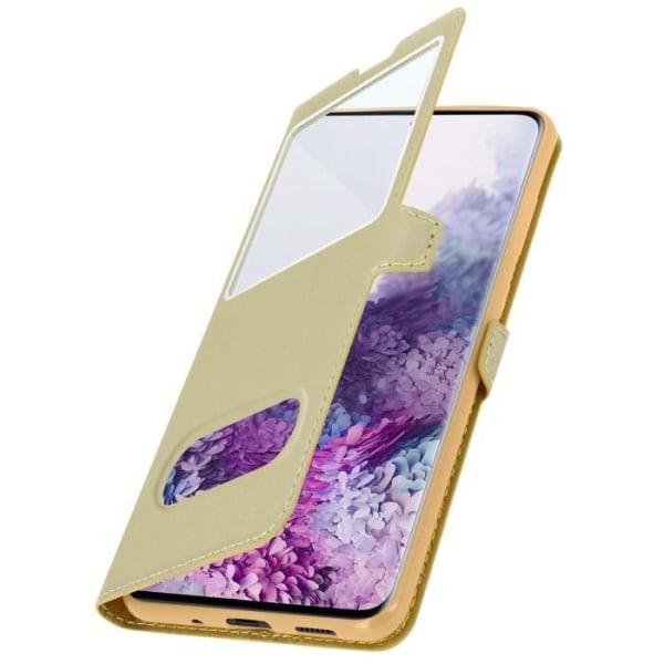 Galaxy S20 Ultra Protection Double Window Stand Function Cover - Gul Guld