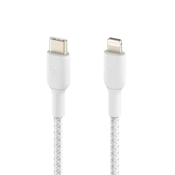 Kabel USB-C till Lightning 18W Power Delivery Nylon Flätad 1m Belkin vit