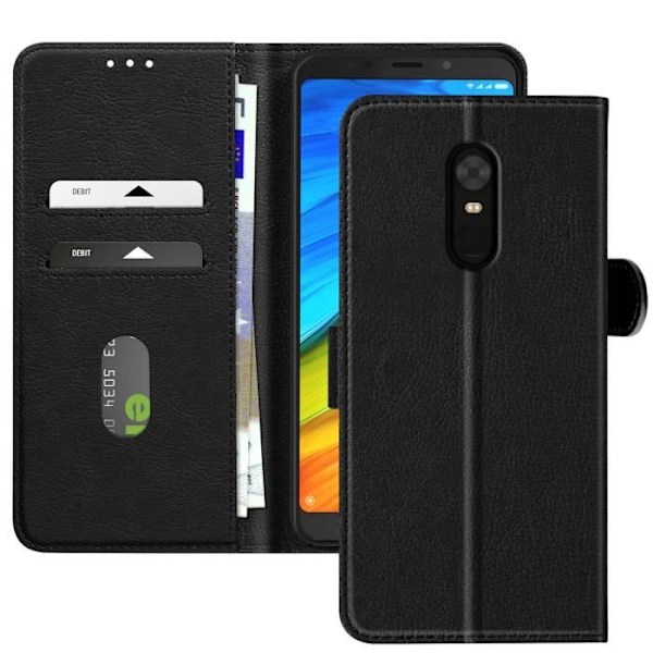 Etui til Xiaomi Redmi 5 Klap Tegnebog og Video Støtte Sort Svart