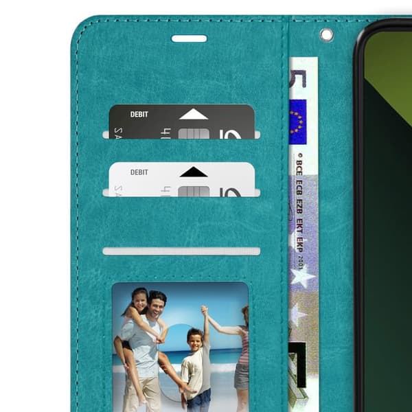 Fodral till Redmi Note 13 Pro 5G - MAYAXESS - Plånboksställ och handledsrem - Turkos Blå