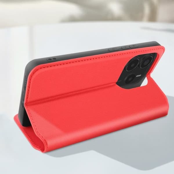 Etui för Xiaomi Redmi Note 14 4G - Röd - Magnetfäste - Videostöd - Kortfack Röd