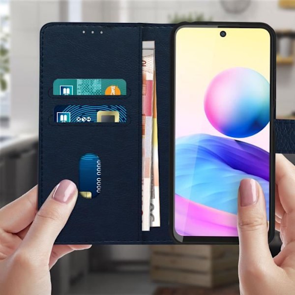 Étui Folio - AVIZAR - Xiaomi Redmi Note 10 5G/Poco M3 Pro - Øko-læder Tekstur - Støttefunktion - Blå Blå