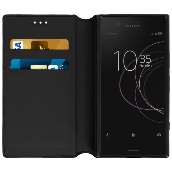 Housse - AVIZAR - Xperia XZ1 Compact - Øko-læder - Sort - Støttefunktion Svart