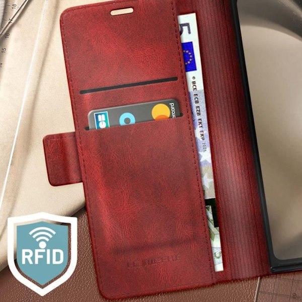 Cover til Samsung Galaxy Z Fold 5 - Vintage - Syntetisk læder - Anti RFID - Klap - Rød Röd