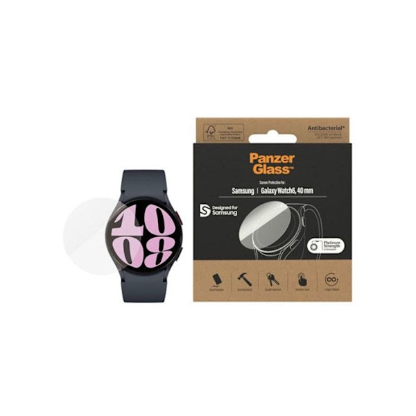 Skærmbeskyttelse til Samsung Galaxy Watch 6 40mm i hærdet glas Panzer Glass Transparent Transparent