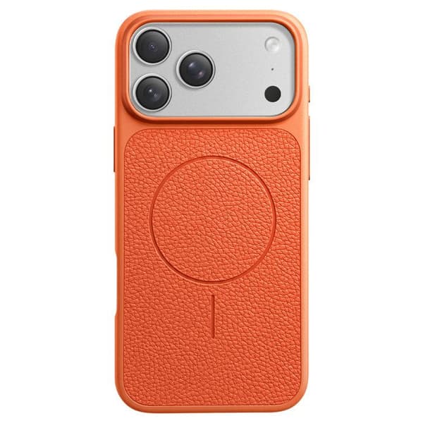 MagSafe-cover til iPhone 17 Pro Max, Bi-Materiale, Stødabsorberende, Orange Lædertekstur Apelsin