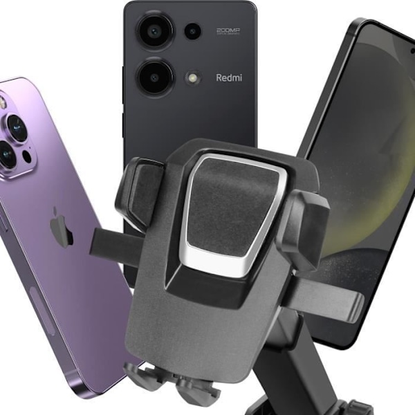 Stöd Bil - AVIZAR - Vennus - Återkallbar - Sugpropp 360° - Kompatibel med Smartphones 63-90mm Svart