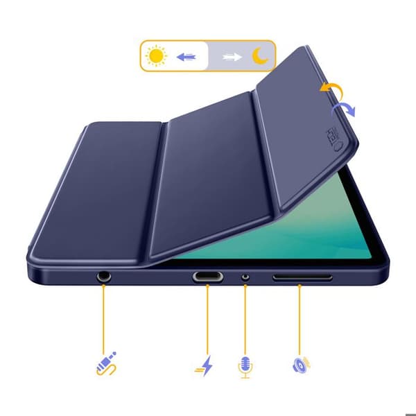 Klapskede til Galaxy Tab A11 med Multi-vinkel Støtte og Auto-Vågn Tech Protect Mørkeblå Blå