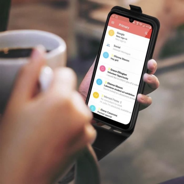LG K40s etui Lodret Flip Cover beskyttelseskortholder sort