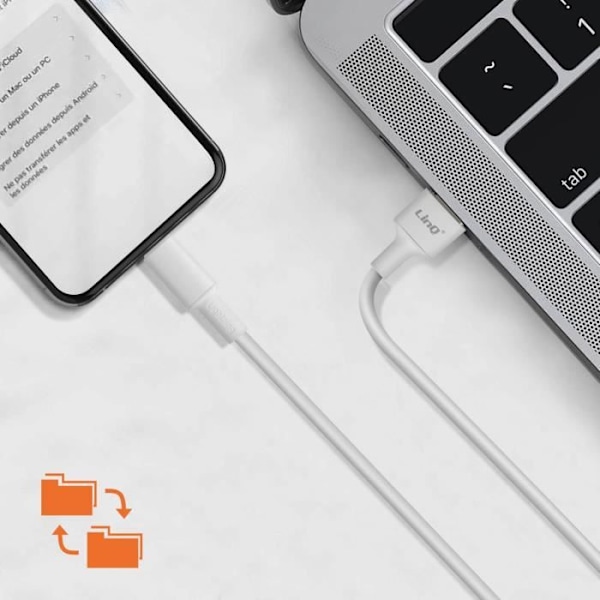 USB kabel til Lightning - LinQ - 3m - Opladning 2.4A - Hurtig Synkronisering - Hvid Vit