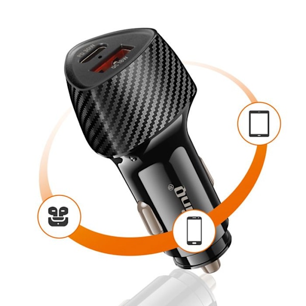 Lader til bil 48W USB-C + USB Hurtigoplader Carbon Design LinQ Sort Svart