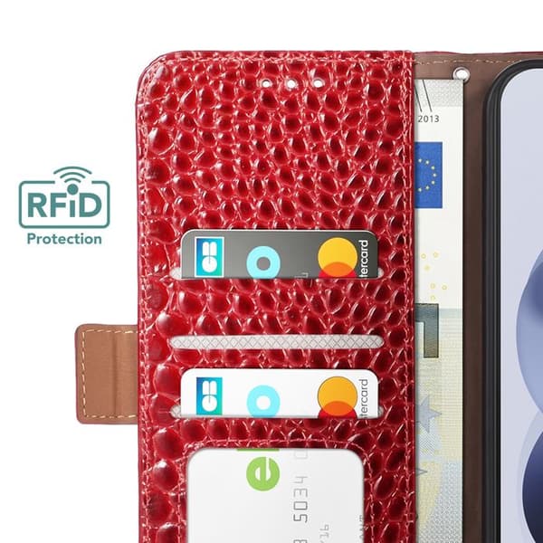 Anti-RFID Pungetui til Xiaomi Redmi Note 17 i Rød Krokodilleskind Röd