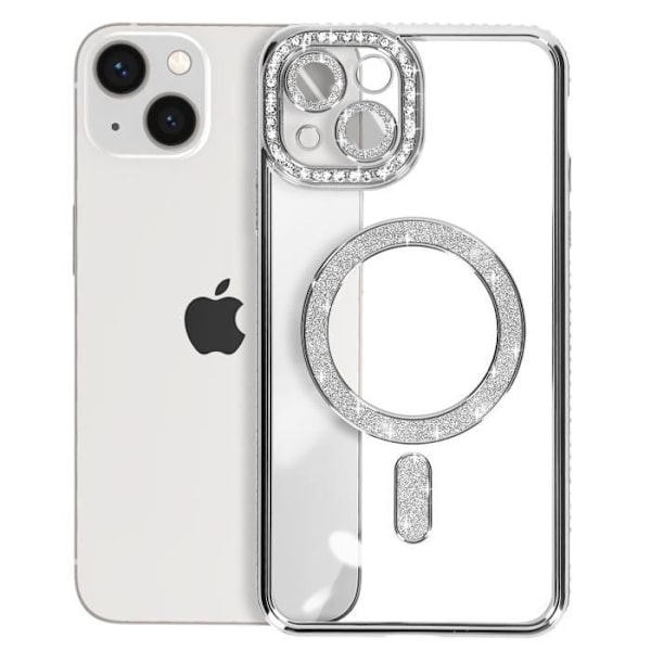 AVIZAR Skyddsfodral för iPhone 13 - Silver Rhinestone Contour - MagSafe-kompatibel Grå