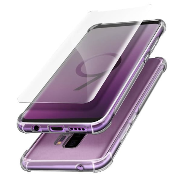 Skyddspaket - AVIZAR - Galaxy S9 Plus - Mjuk Skal - Härdat Glas Film 9H - 360° Skydd Klar vit