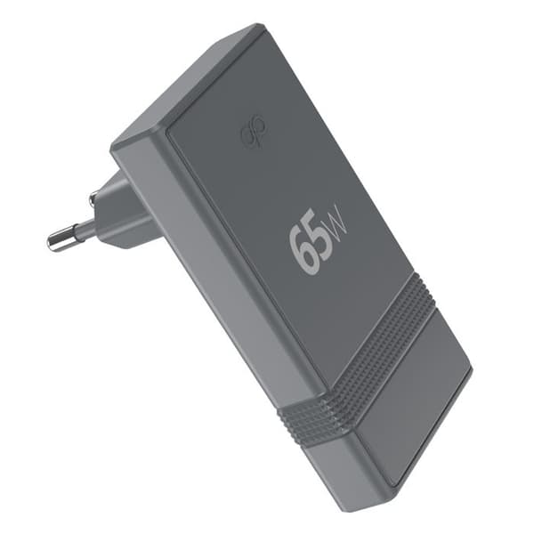 Nätadapter - FORCE POWER - Serie L Shape - 65W PD - 2x USB-C - GaN - Grå Grå