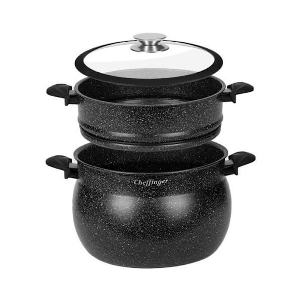 Marmite til Couscous - Cheffinger - 6L - Non-stick - Marmoreringseffekt - Stødresistent Svart