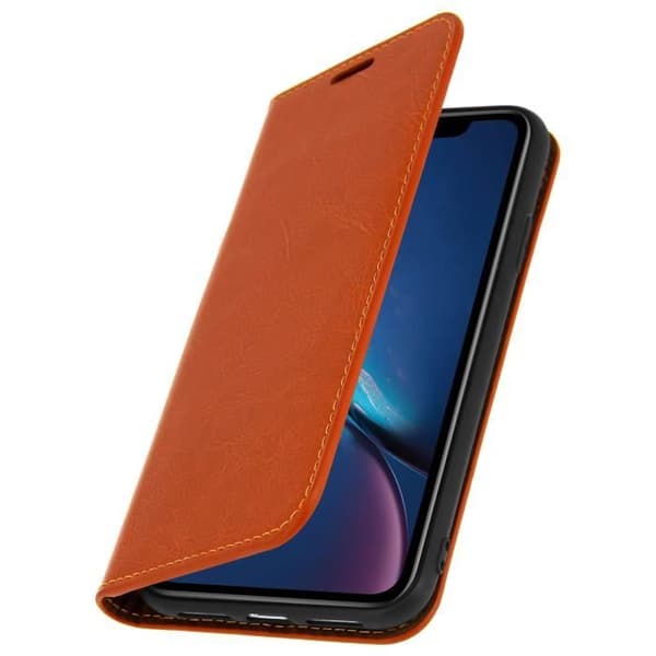 iPhone XR-fodral - Läder - Kamel - Helskydd - Videostöd - Kortfack Kamel