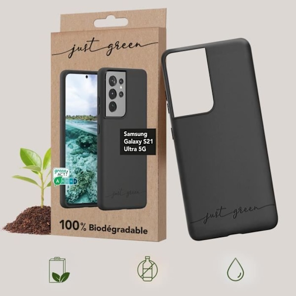 Etui til Samsung Galaxy S21 Ultra - JUST GREEN - Genanvendeligt - Sort Svart