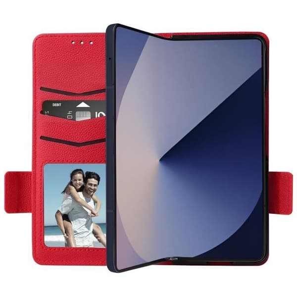 Etui til Galaxy Z Fold 6 Wallet Magnetic Tab håndledsrem Rød Röd
