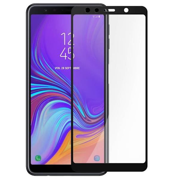 Skyddsfilm - AVIZAR - Samsung Galaxy A7 2018 - 2.5D härdat glas - 9H motstånd - Transparent Transparent, svart