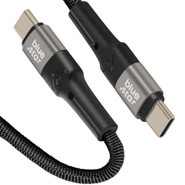 USB C-kabel - BLUESTAR - Modell 60W - 2m - Snabbladdning - Flätad nylon Svart