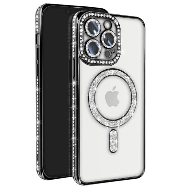 Coque - Diamant - iPhone 13 Pro - Sort Krystal - Stiv - Elegant - MagSafe Svart