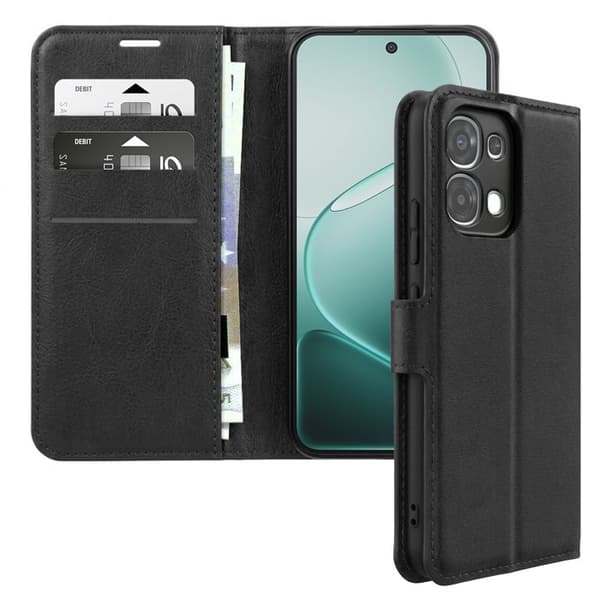 Pungetui til Oppo A6 Pro med quiltet effekt og støttefunktion i sort Svart