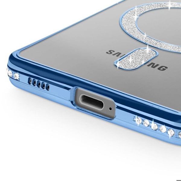 Coque Diamant pour Samsung Galaxy S25 MagSafe Contour Strass Bleu Blå