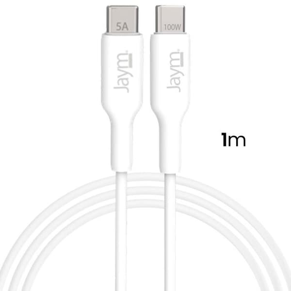 Lade- og synkroniseringskabel USB-C til USB-C PD 3.0 100W 1m Jaym Hvid Vit