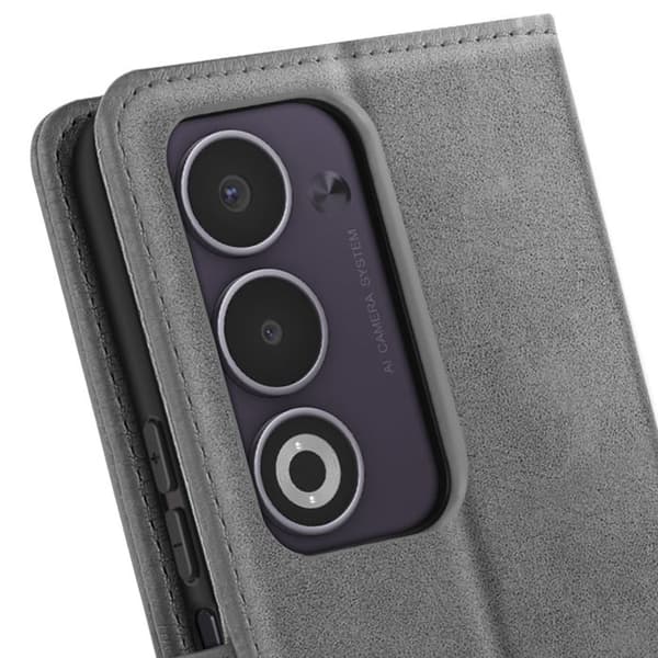 Pungetui - AVIZAR - Oppo A5 Serie - Syntetisk læder Grå - Støttefunktion - Kortholdere Grå
