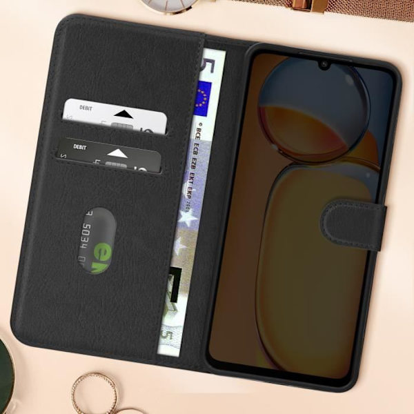 Fodral till Xiaomi Redmi 13C - AVIZAR - Chesterfield - Support för plånbok och video - Svart Svart