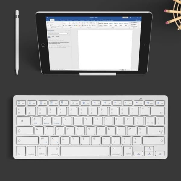AVIZAR trådløst Bluetooth-tastatur - AZERTY - Saksemekanisme - 0,2s responstid - Hvid