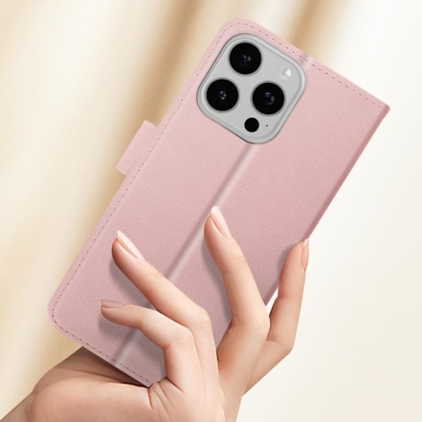 iPhone 16 Pro Max-fodral - AVIZAR - Rosé Champagne - Plånbok - Videostativ - Halvstyv Rosa