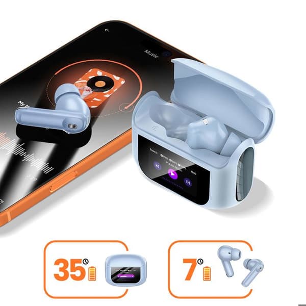 Trådløse høretelefoner - HOKO - Ukendt model - Bluetooth 5.4 - ANC & ENC - Taktile LED-etui, 35 timer Blå