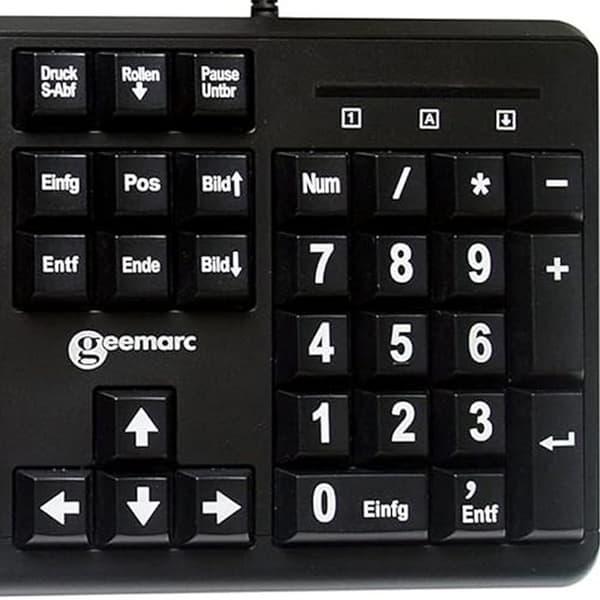 USB-A Kablet Tastatur til PC QWERTZ Layout med Store Tegn Geemarc Sort / Hvid