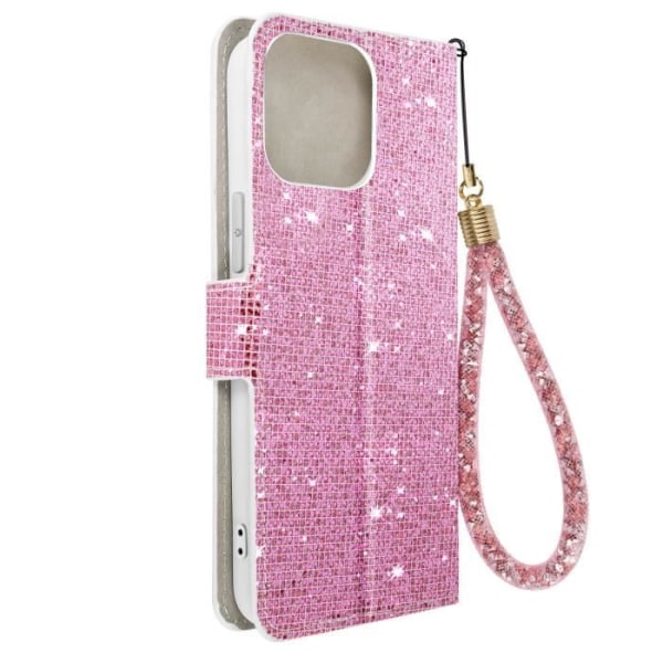 iPhone 14 Pro Fodral Glitter Disco Wallet Videohållare Rosa Lyserød