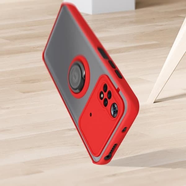 Coque - Xiaomi - Poco M4 Pro - Bi-material - Metallring - Videostöd Röd Röd