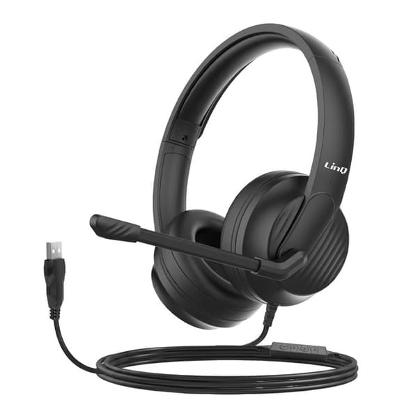 USB Trådbunden Headset för PC och Mac Ultra Klara Samtal 2m LinQ Svart Svart